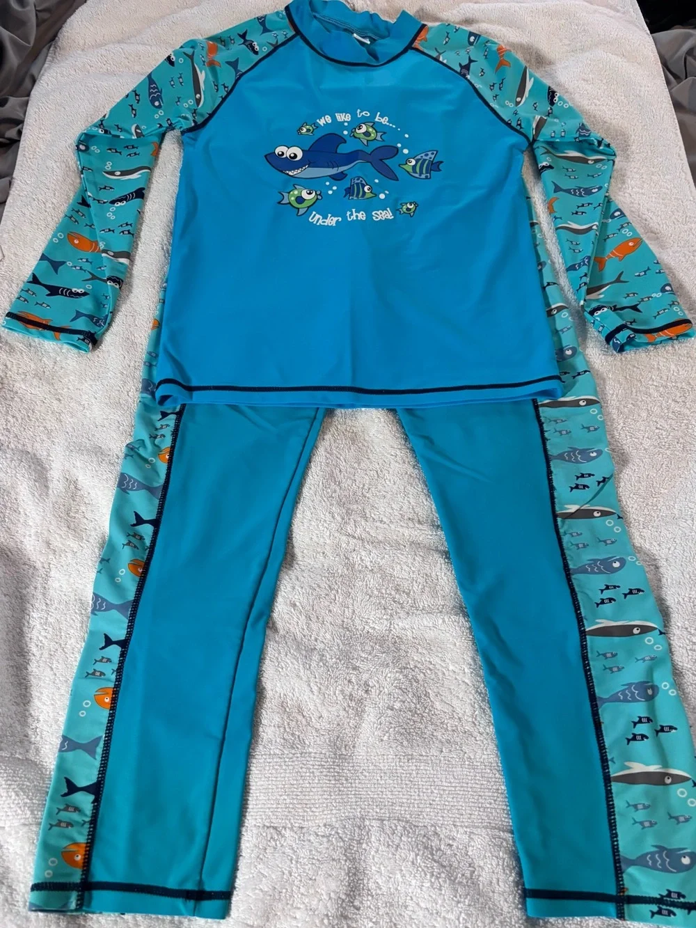 Kids Long Sleeve Rash Guard 2-Piece Swim Set - Blue Under the Sea -boys 11-12 yr